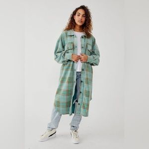 Free People Plaid Long Ruby Shacket